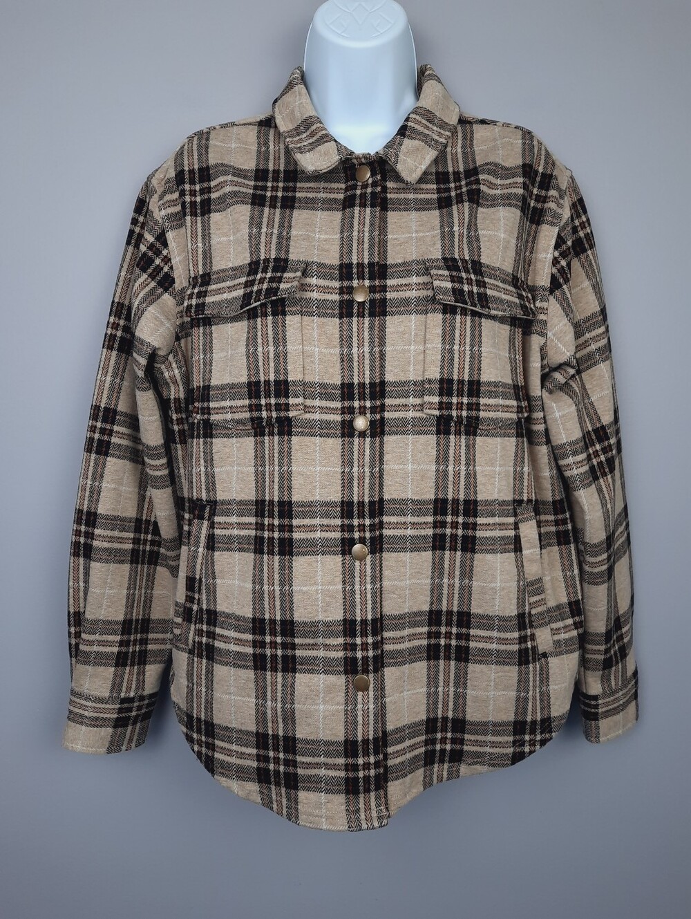 Flag & Anthem Maryville Black and Tan Plaid Long Sleeve Shirt Jacket size Medium